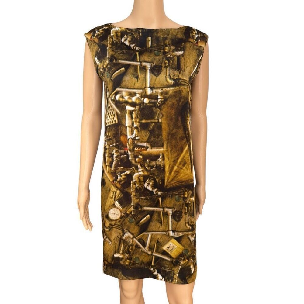 Christian Wijnants Silk Shift Dress 100% silk lining Industrial Print Sz 36/6US